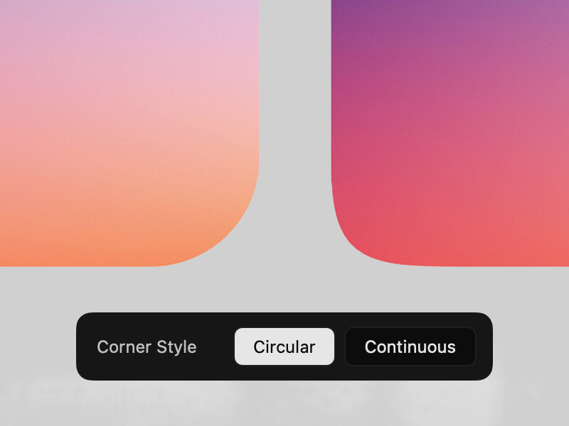 Better Round CornersのCorner Style。CircularとContinuous（Appleスタイル）の角丸を並べて比較